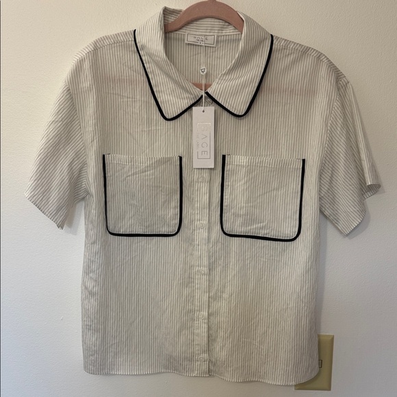 Sage Striped Cream and Black Women's Top - Picture 1 of 3